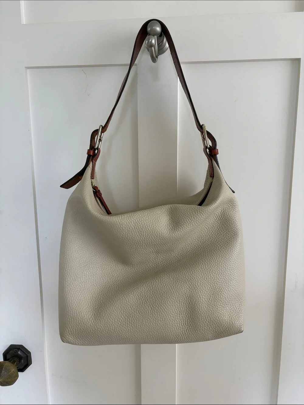 Dooney & Bourke Cream and Brown Pebble Leather Hobo Shoulder Bag